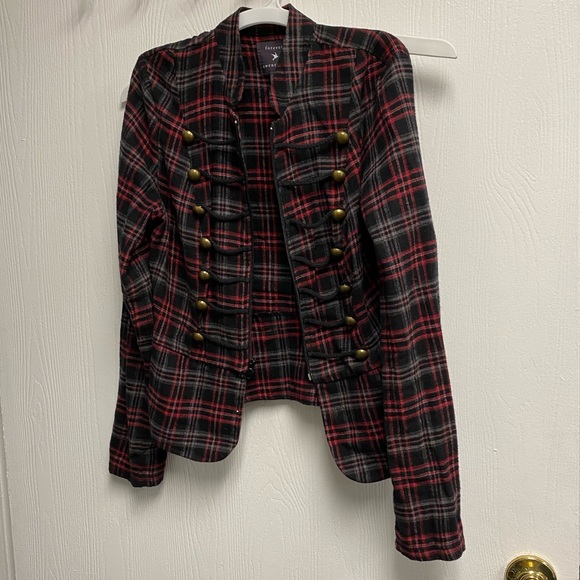 Vintage Y2k forever 21 plaid checkered steampunk grunge flannel jacket medium - Picture 7 of 10